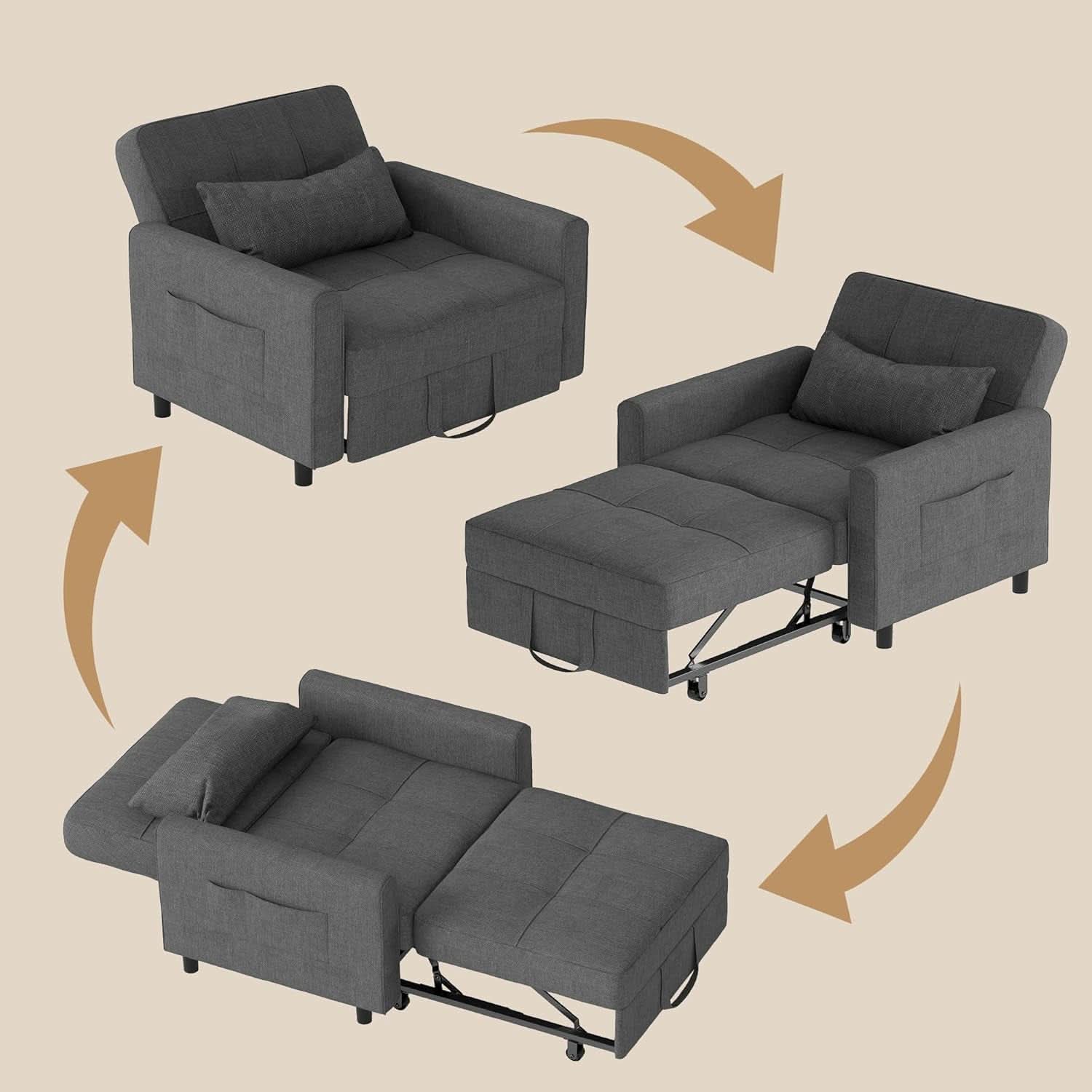 Convertible Sofa Bed Chair with Adjustable Backrest Design