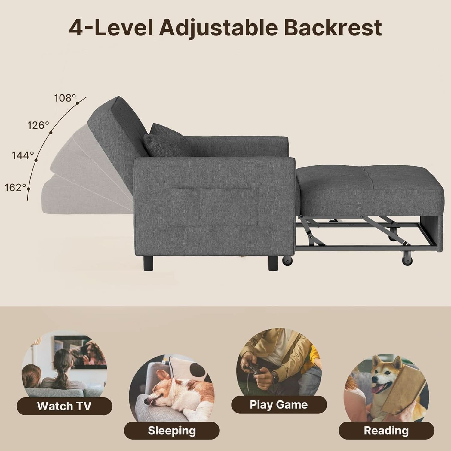 Convertible Sofa Bed Chair with Adjustable Backrest Design