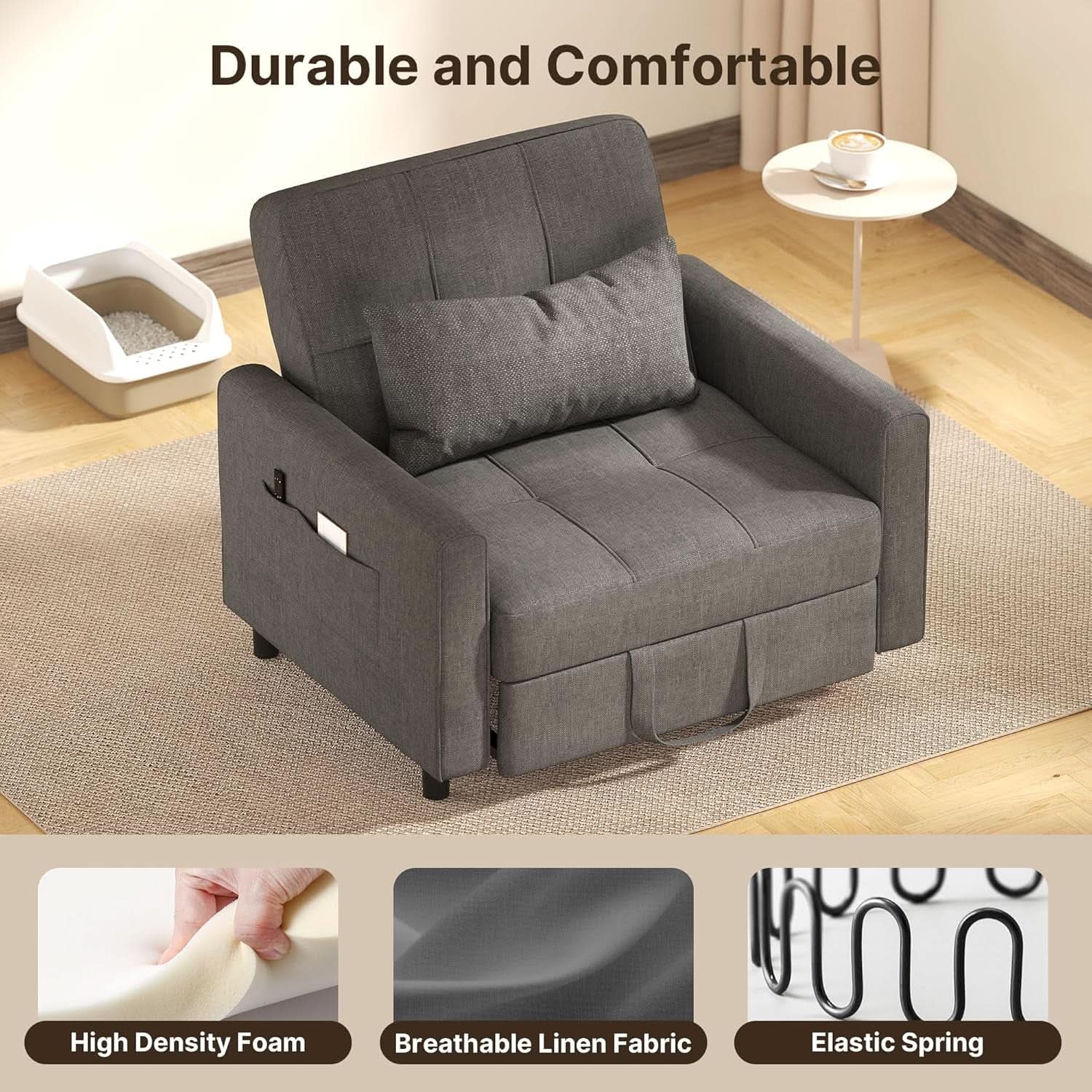 Convertible Sofa Bed Chair with Adjustable Backrest Design