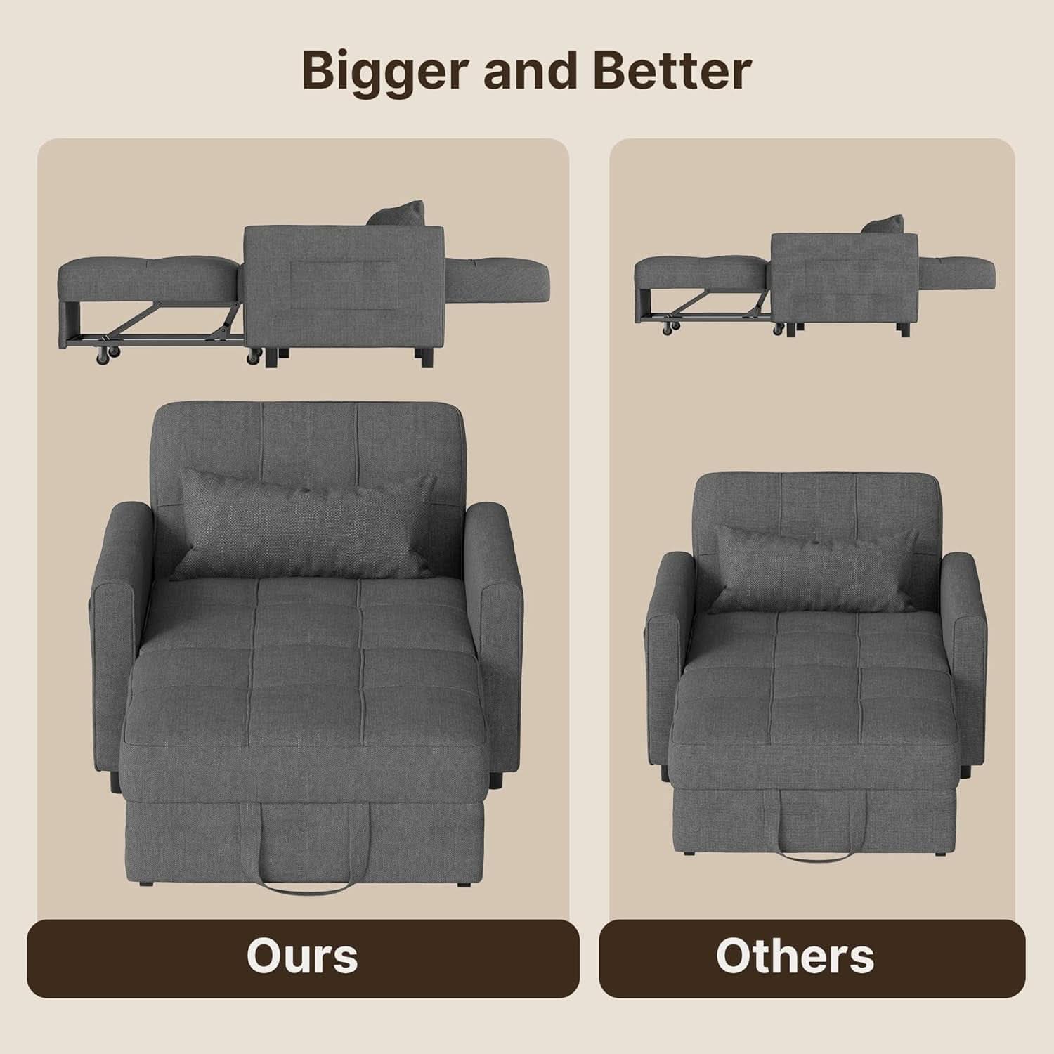 Convertible Sofa Bed Chair with Adjustable Backrest Design