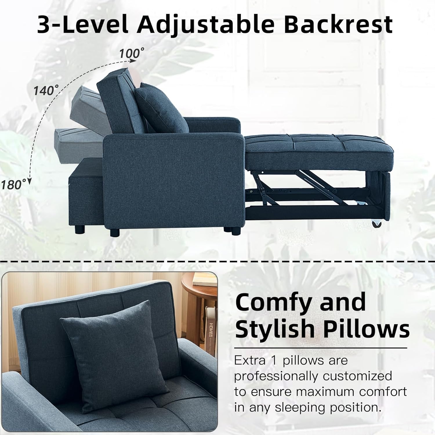 Convertible Sofa Bed Chair with Reclining Backrest