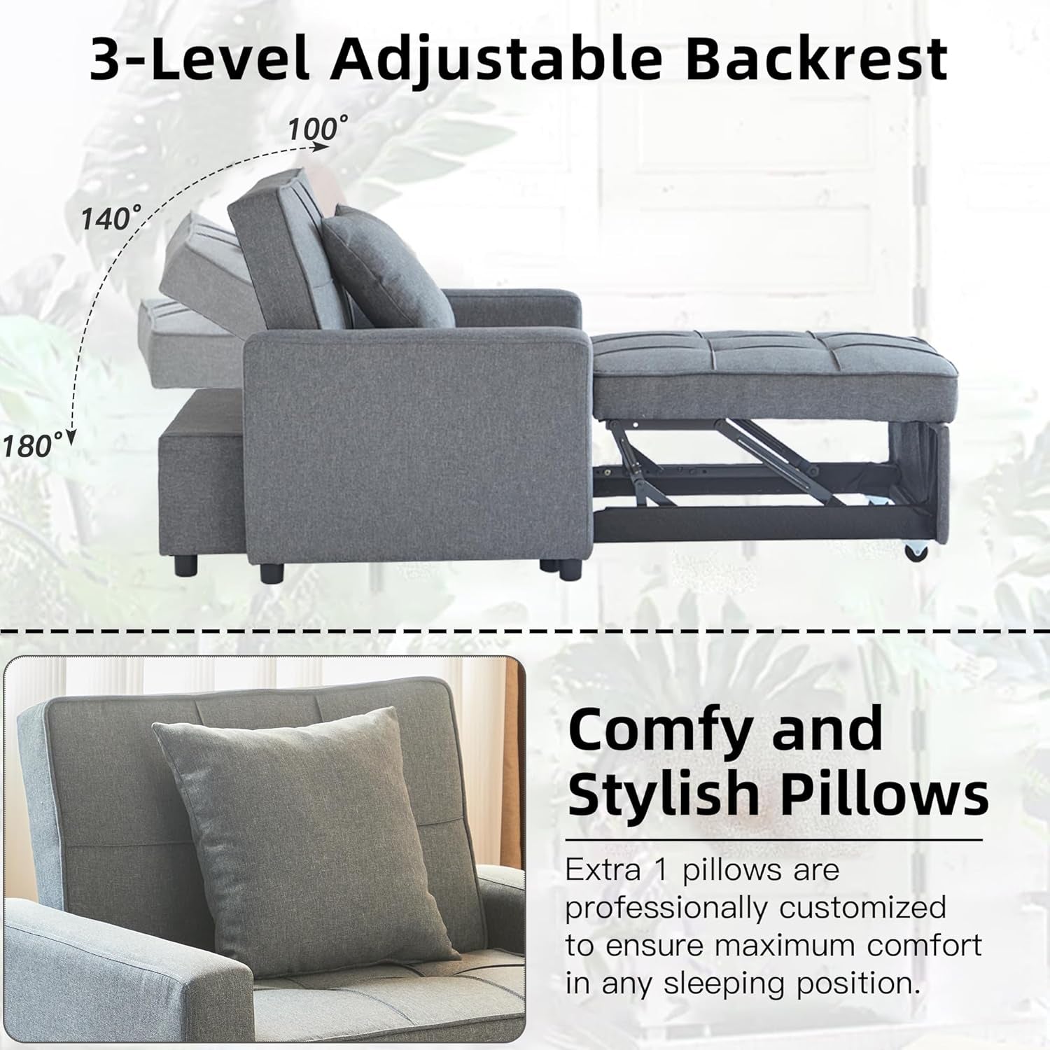 Convertible Sofa Bed Chair with Reclining Backrest