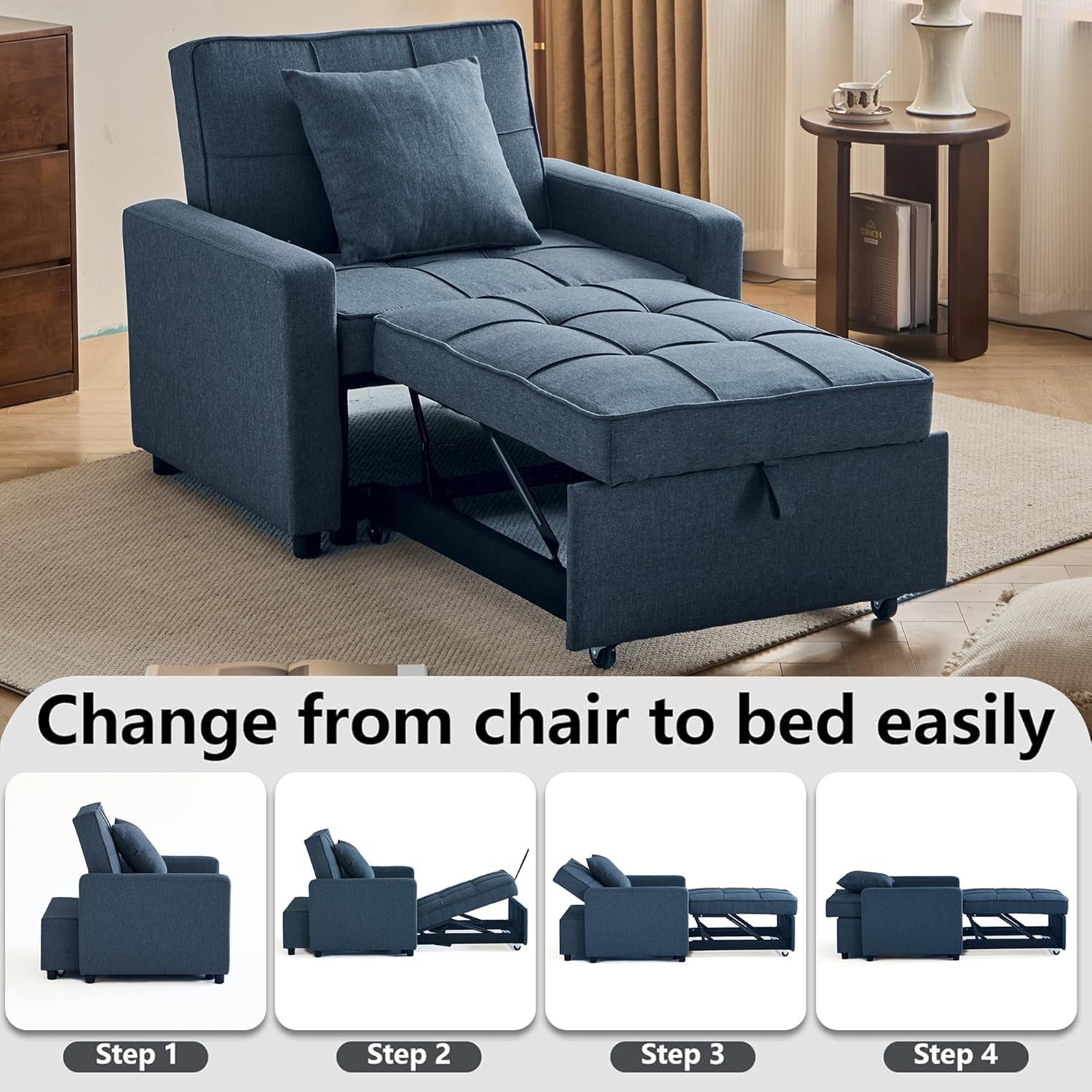 Convertible Sofa Bed Chair with Reclining Backrest