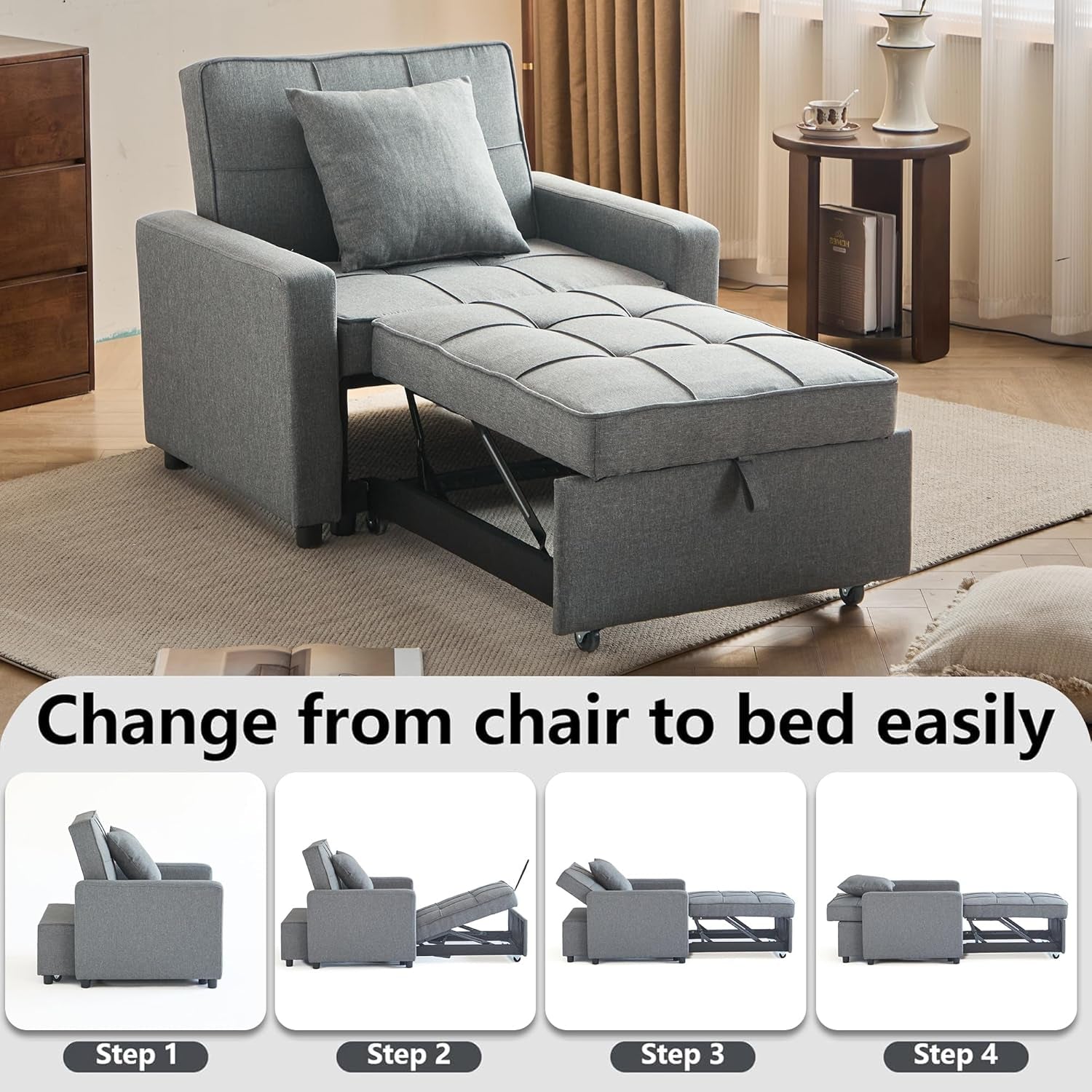 Convertible Sofa Bed Chair with Reclining Backrest
