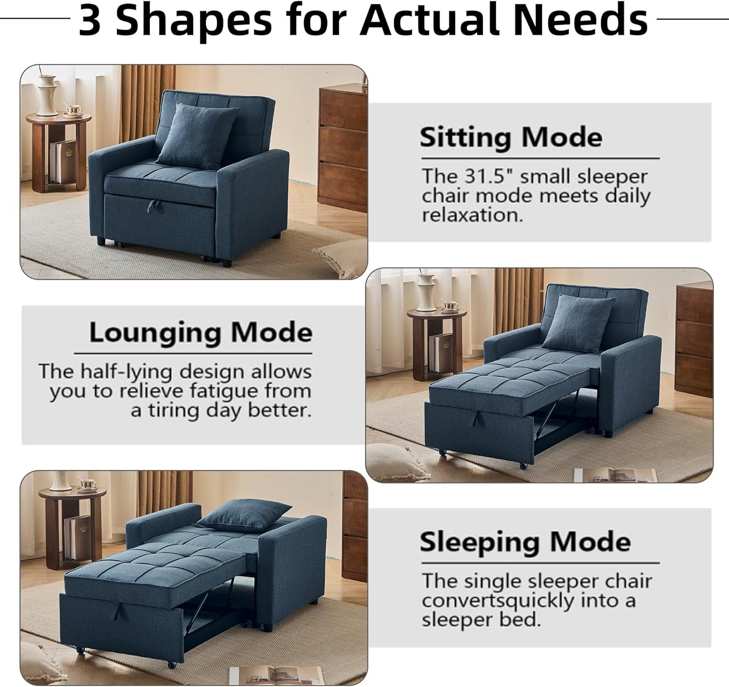 Convertible Sofa Bed Chair with Reclining Backrest