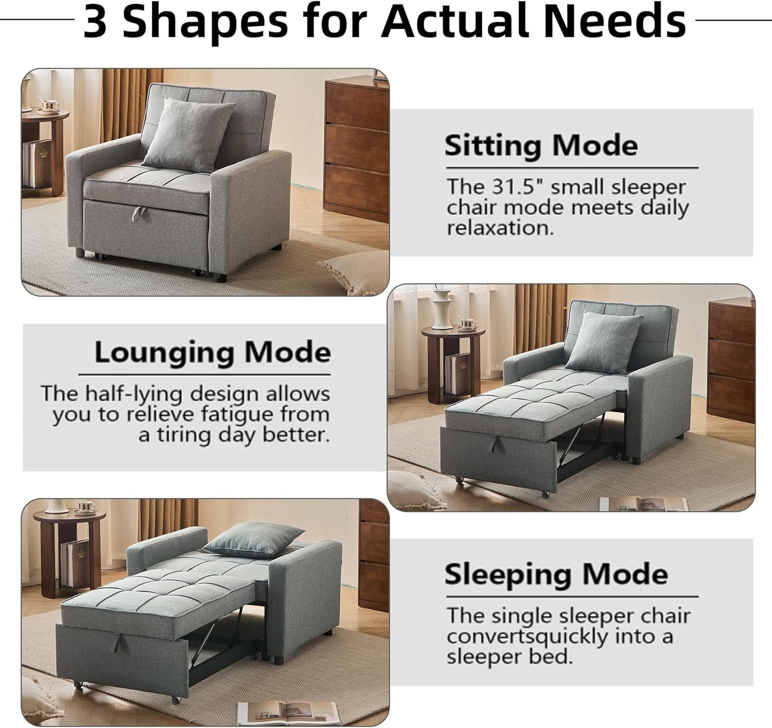 Convertible Sofa Bed Chair with Reclining Backrest