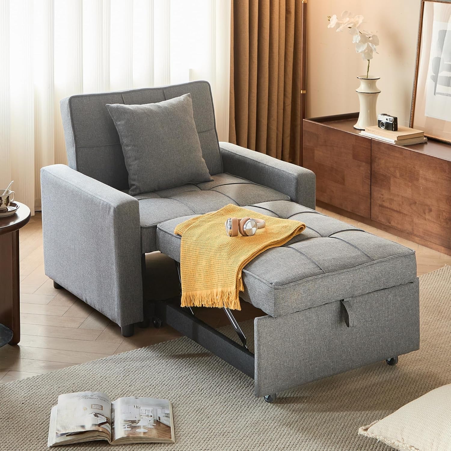 Convertible Sofa Bed Chair with Reclining Backrest