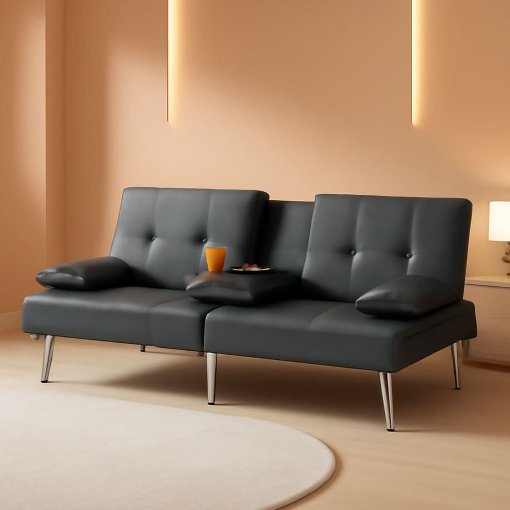 Convertible Sofa Bed Gray With Adjustable Recline