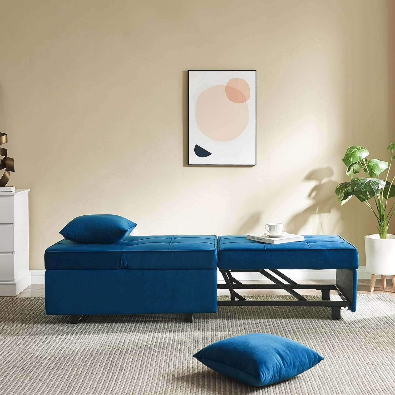 Convertible Sofa Bed With Adjustable Backrest And Pillows