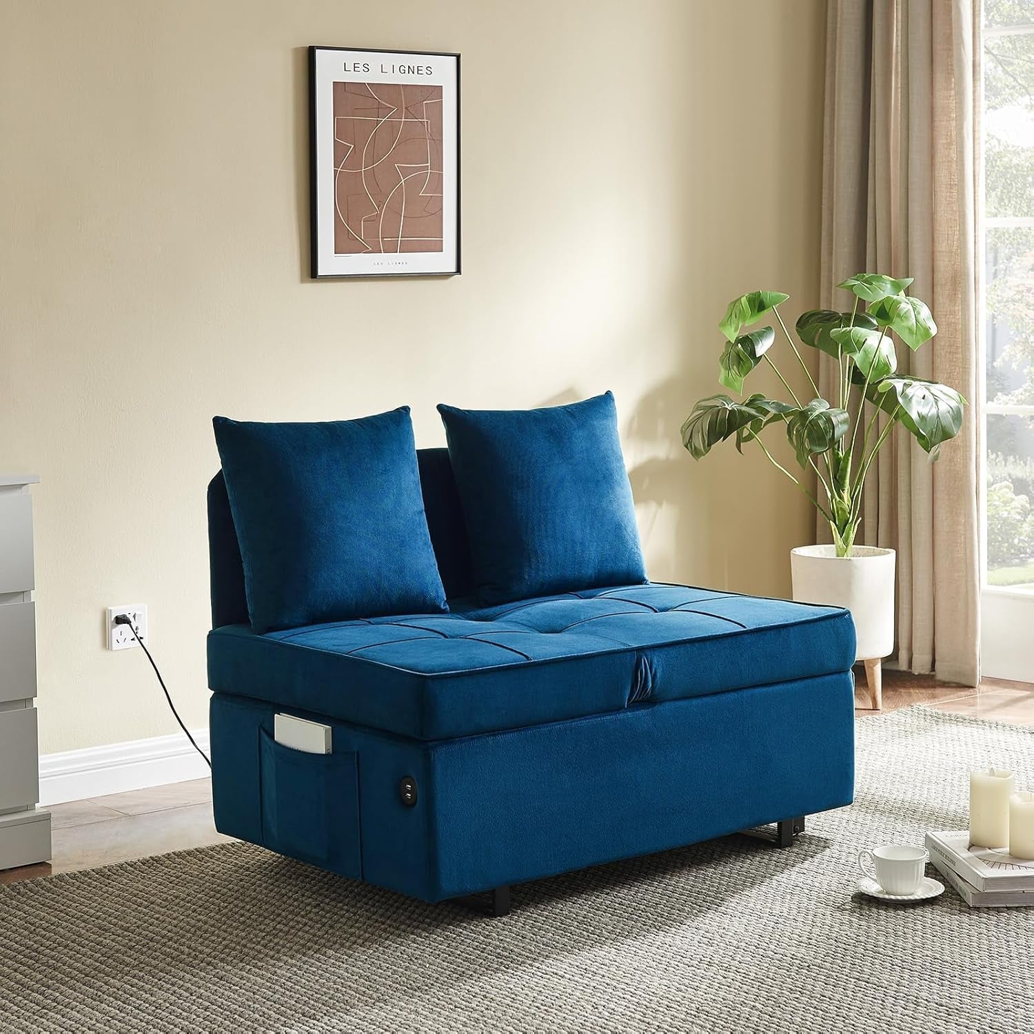 Convertible Sofa Bed With Adjustable Backrest And Pillows