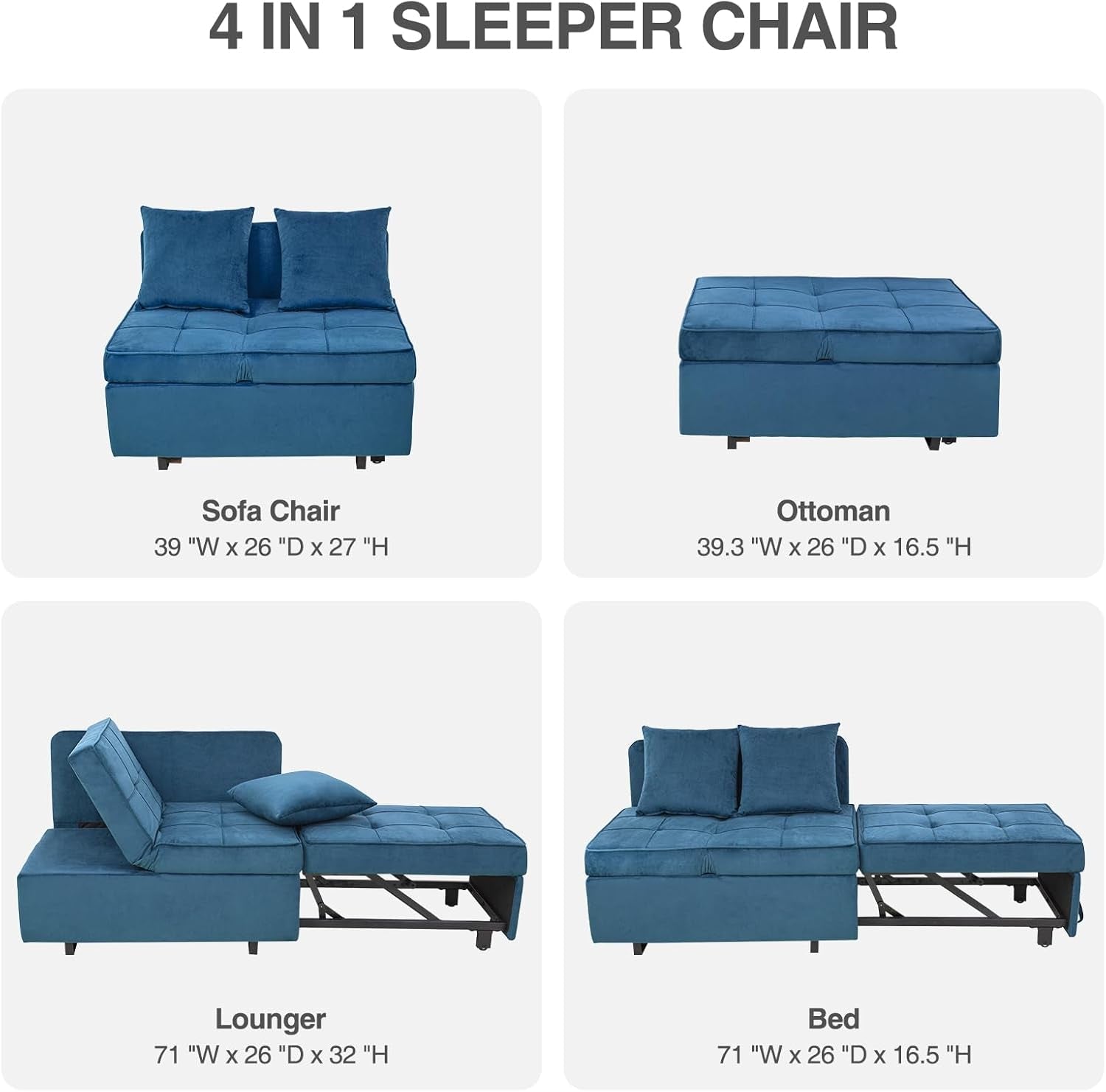 Convertible Sofa Bed With Adjustable Backrest And Pillows