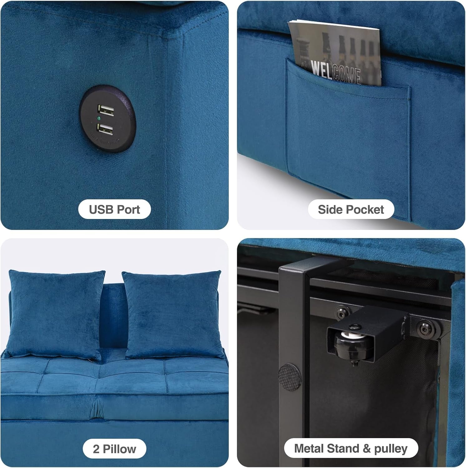 Convertible Sofa Bed With Adjustable Backrest And Pillows