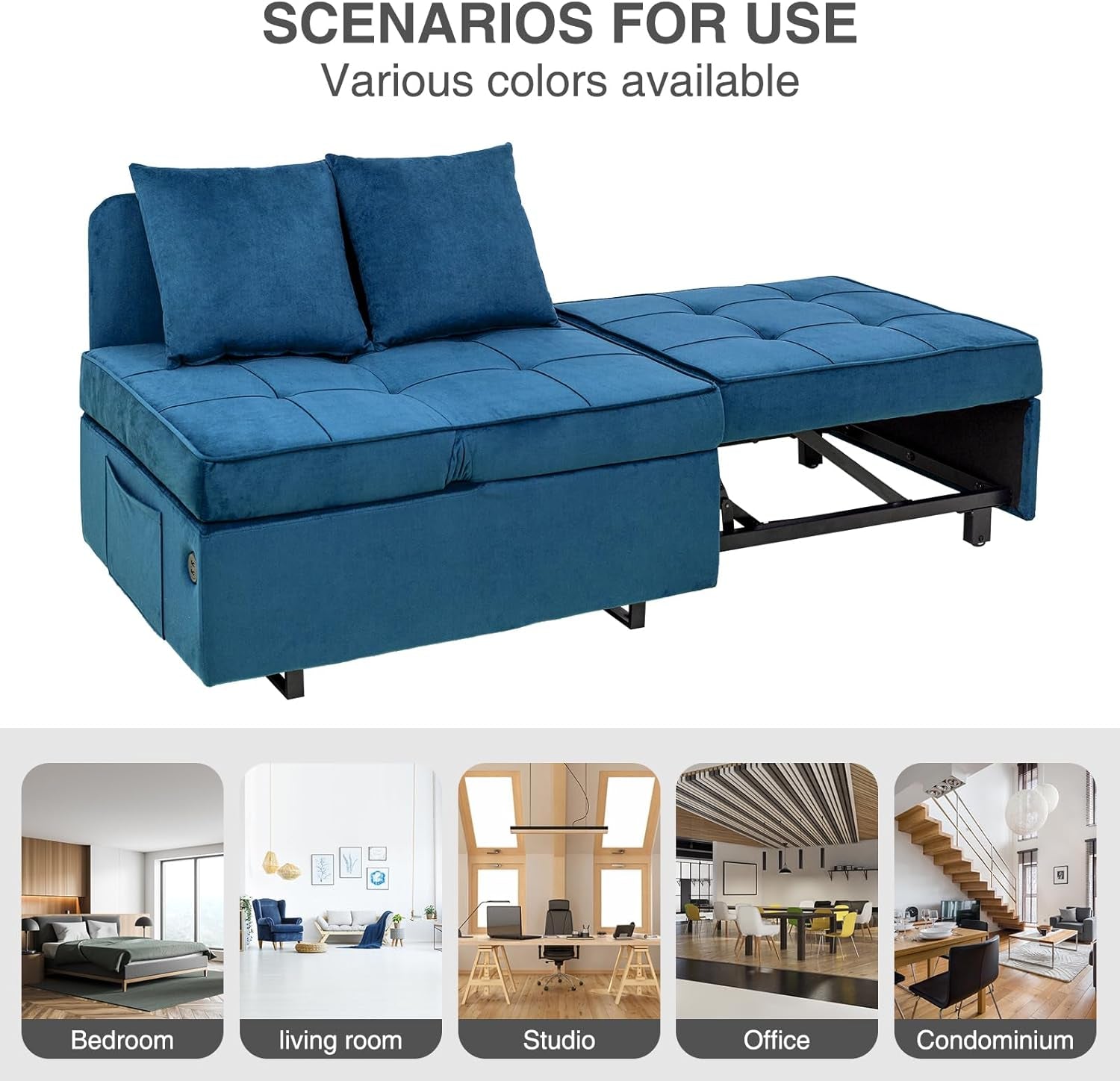 Convertible Sofa Bed With Adjustable Backrest And Pillows