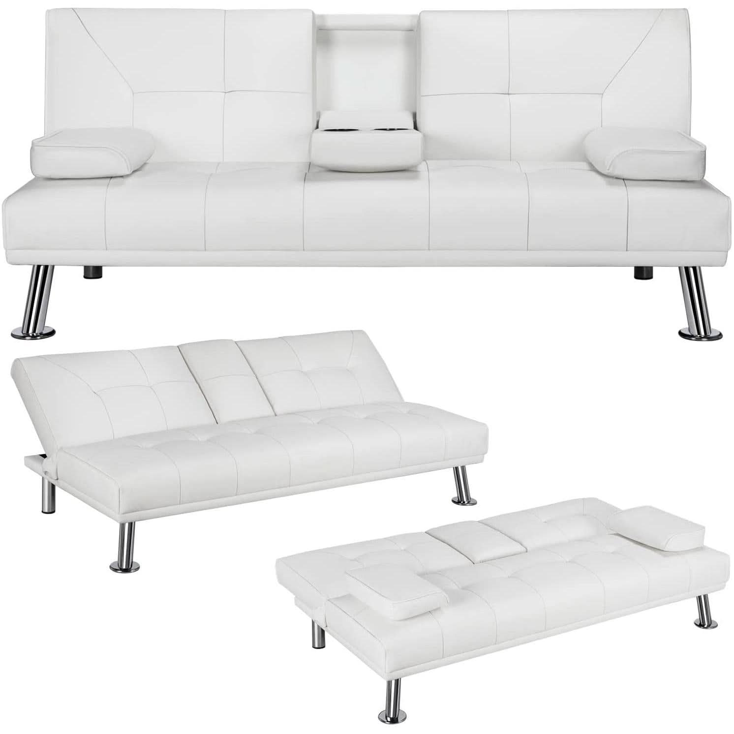 Convertible Sofa Bed With Cup Holders And Adjustable Back