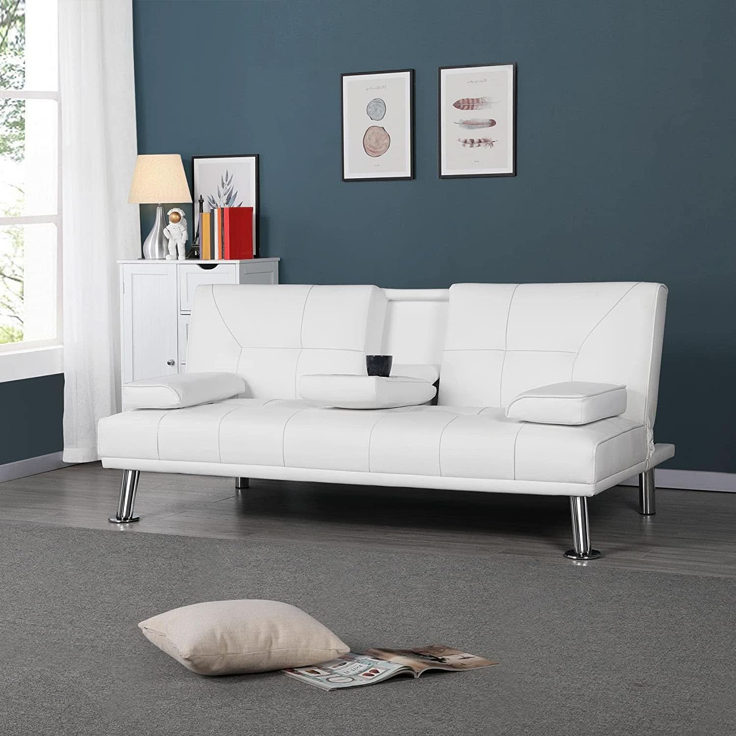 Convertible Sofa Bed With Cup Holders And Adjustable Back