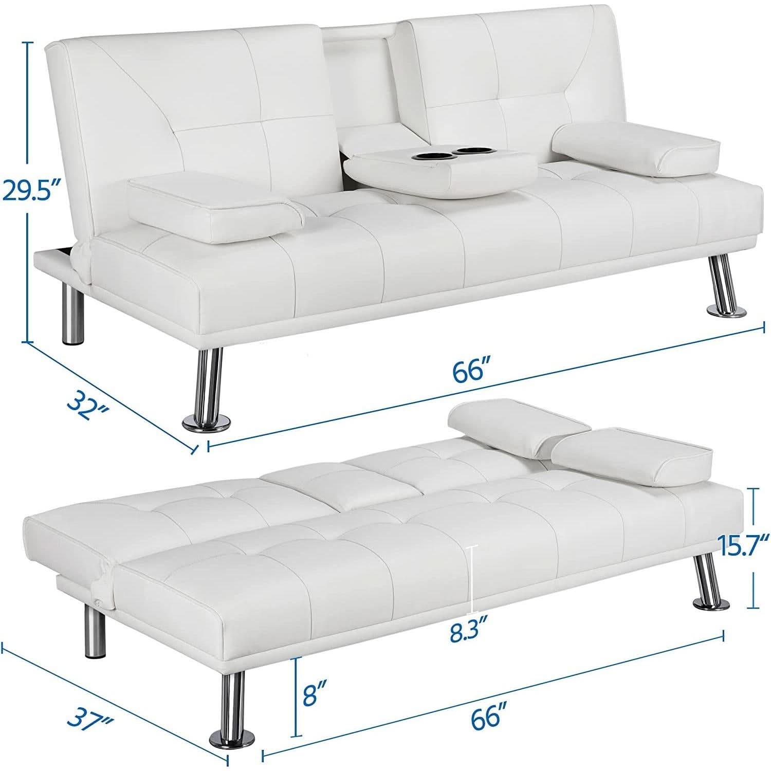 Convertible Sofa Bed With Cup Holders And Adjustable Back