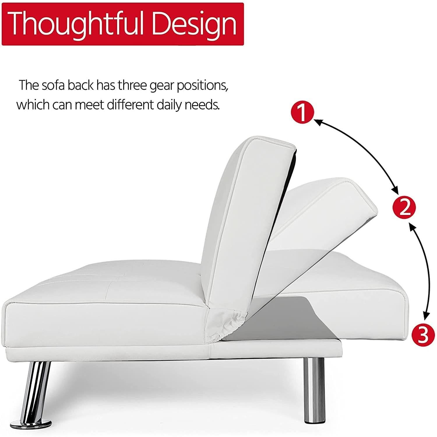 Convertible Sofa Bed With Cup Holders And Adjustable Back