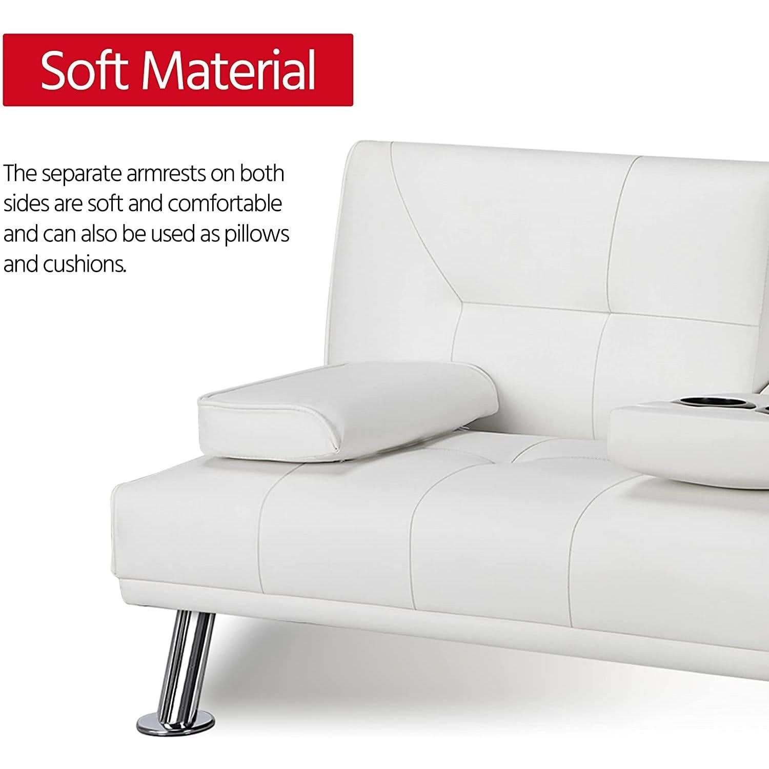 Convertible Sofa Bed With Cup Holders And Adjustable Back