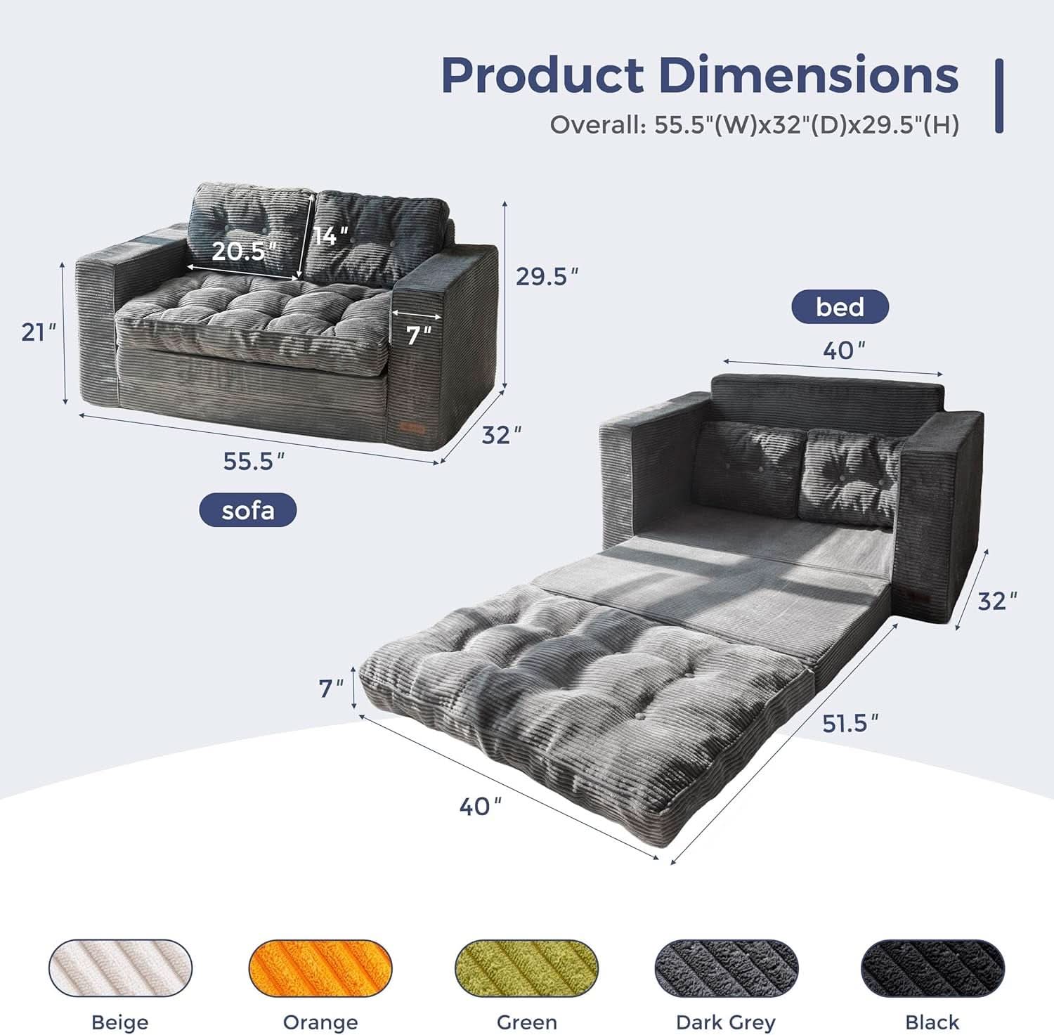 Convertible Sofa Bed With Pillows For Living Room