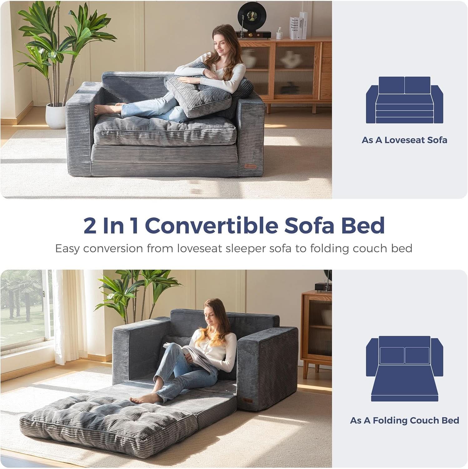 Convertible Sofa Bed With Pillows For Living Room