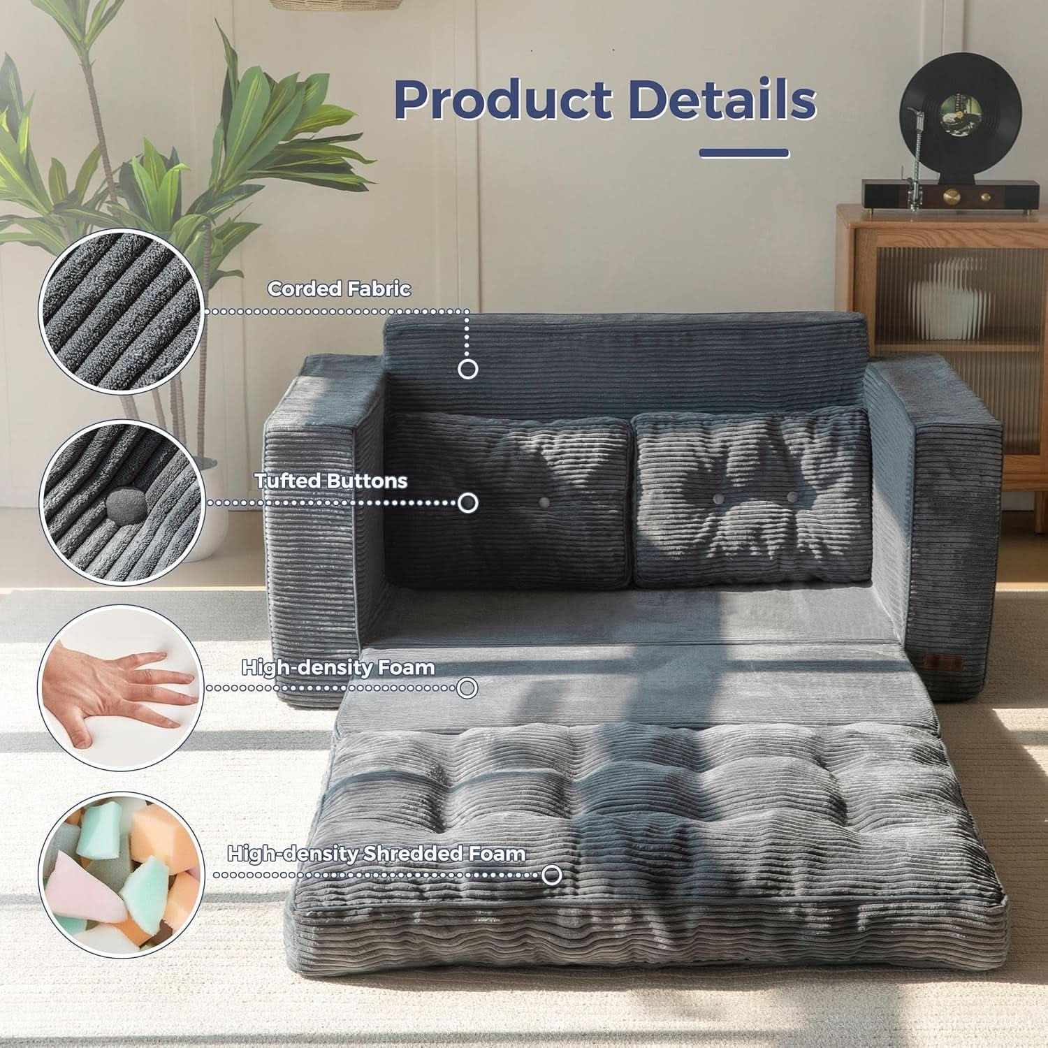 Convertible Sofa Bed With Pillows For Living Room