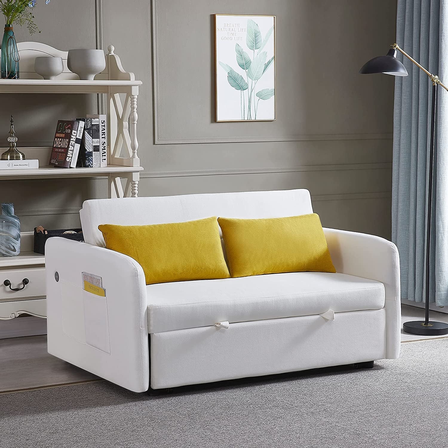 Convertible Sofa Bed With USB Charging And Pockets