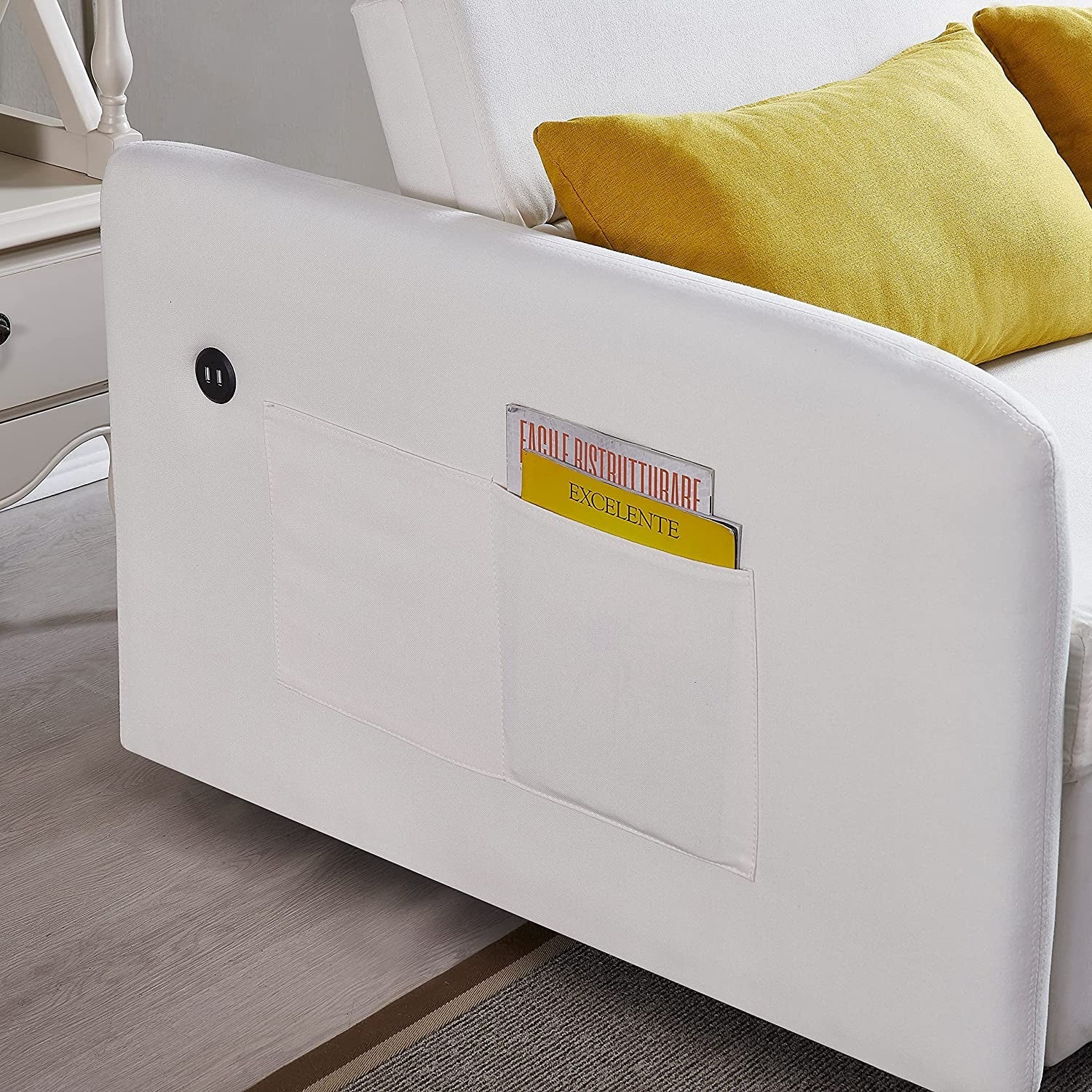 Convertible Sofa Bed With USB Charging And Pockets