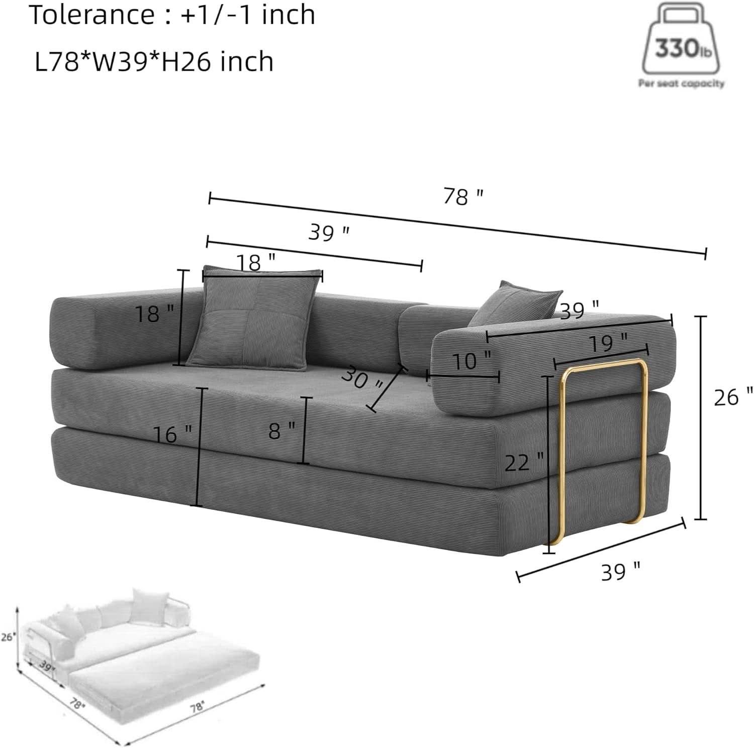 Convertible Sofa Bed with Adjustable Armrests and Comfort