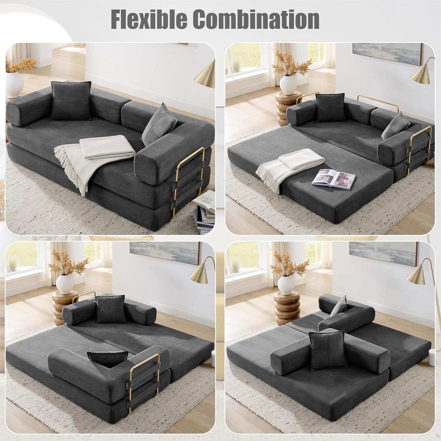 Convertible Sofa Bed with Adjustable Armrests and Comfort