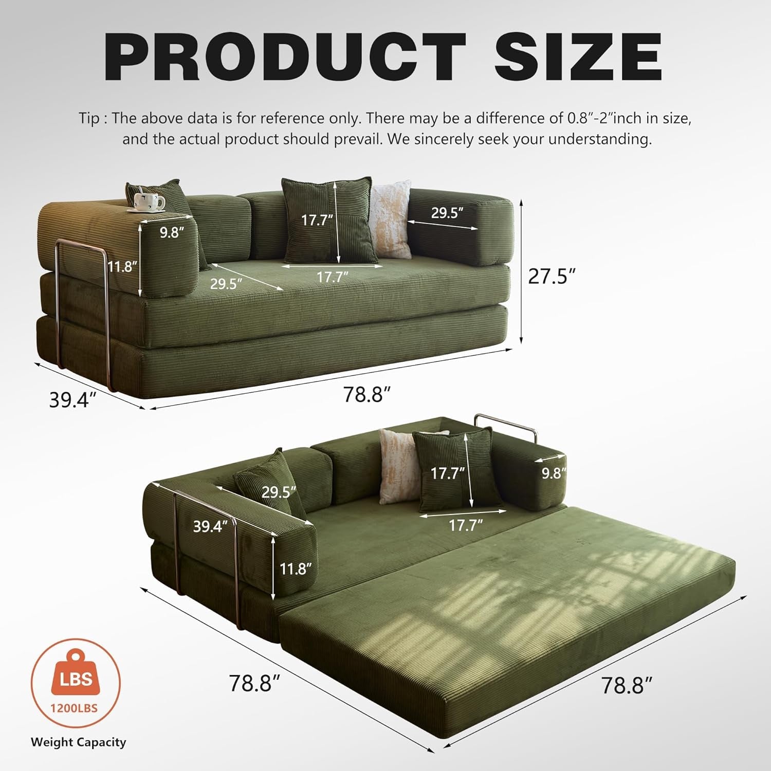 Convertible Sofa Bed with Armrests for Small Spaces