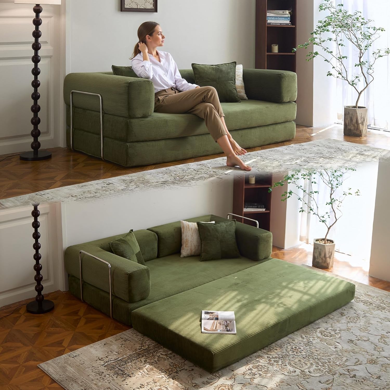 Convertible Sofa Bed with Armrests for Small Spaces