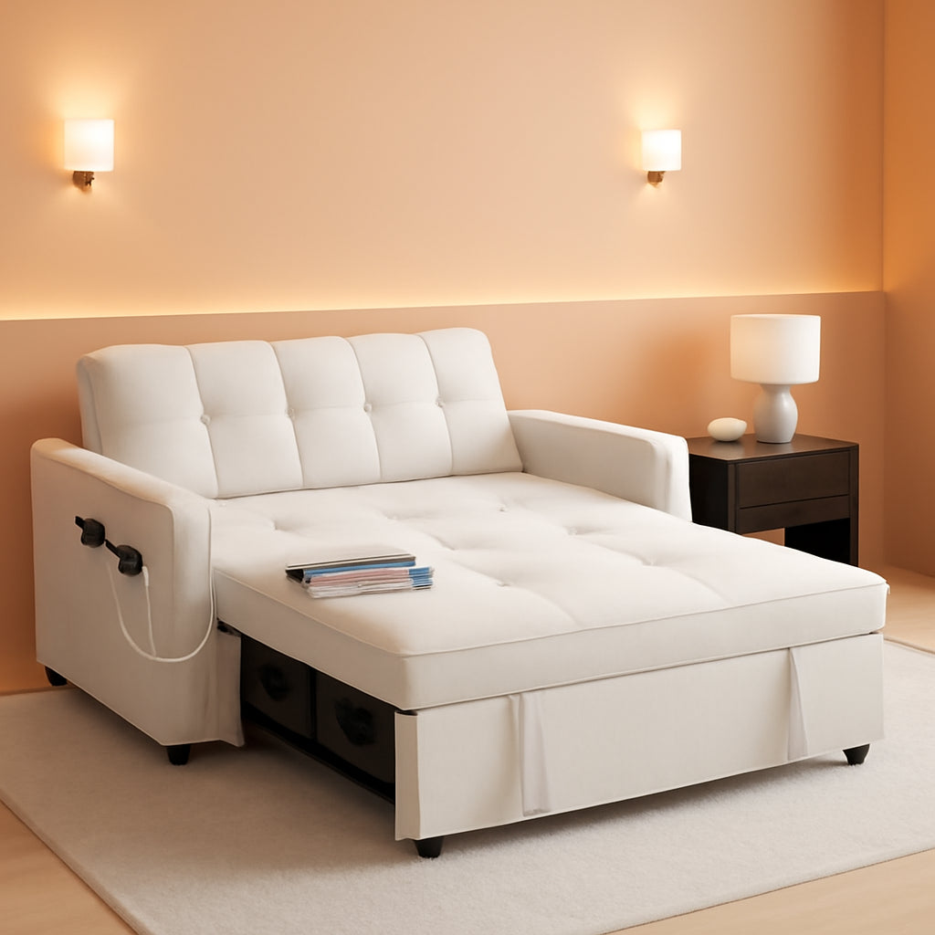 Convertible Sofa Bed with Reclining Backrest and USB