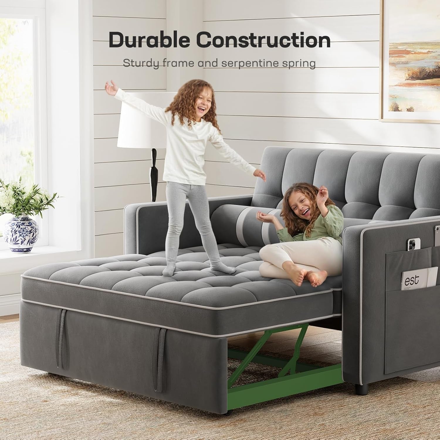 Convertible Sofa Bed with USB Charging and Adjustable Backrest