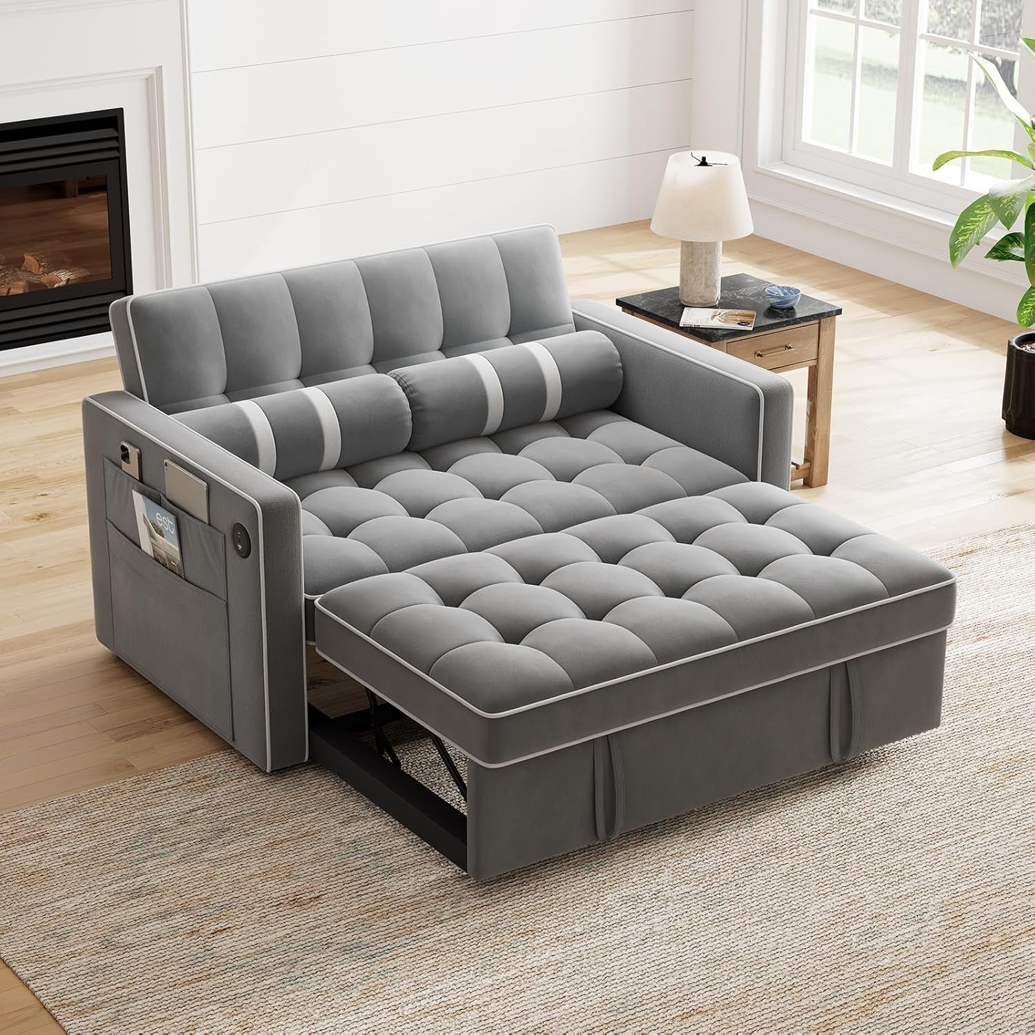 Convertible Sofa Bed with USB Charging and Adjustable Backrest