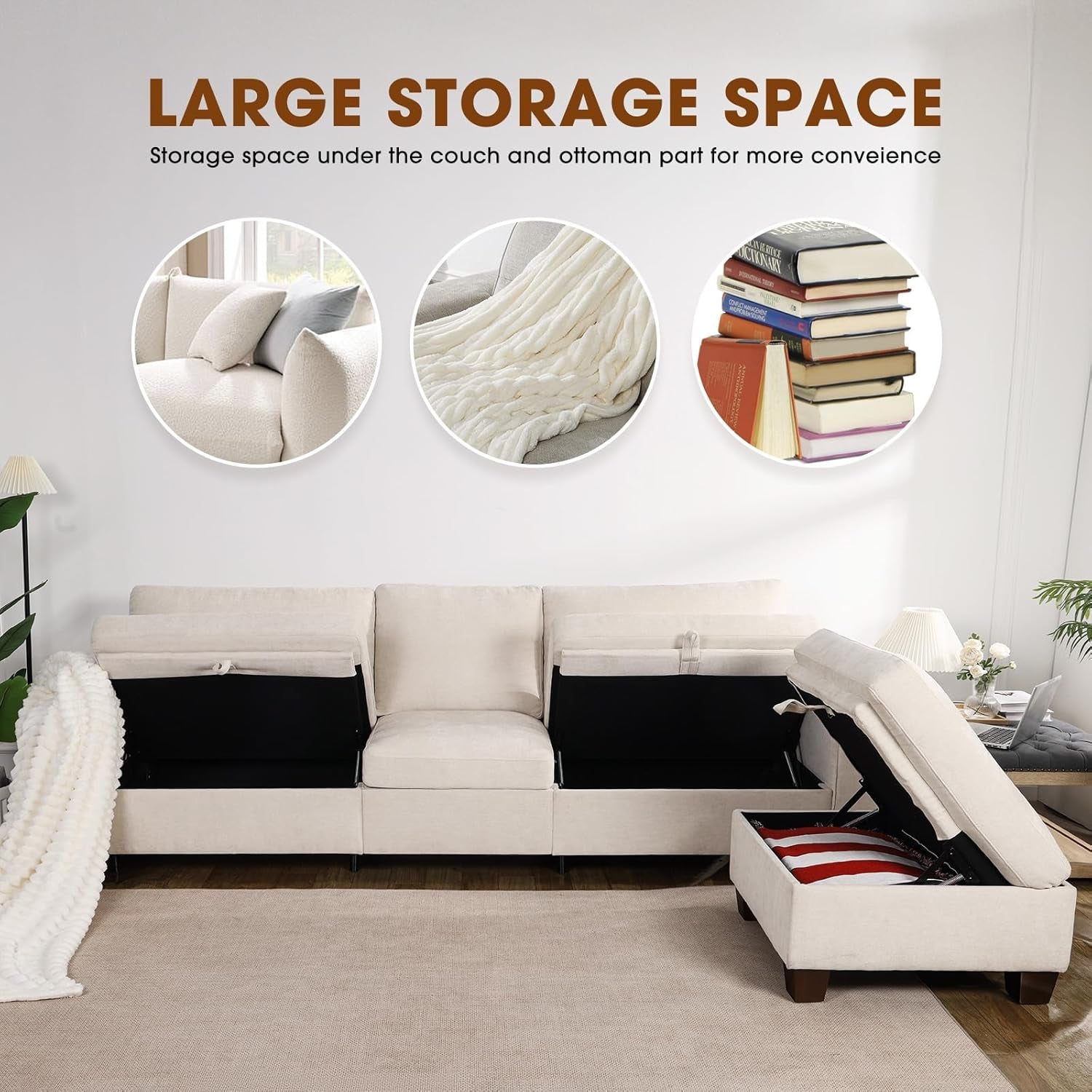 Convertible Storage Sectional Sofa with Spacious Hidden Storage