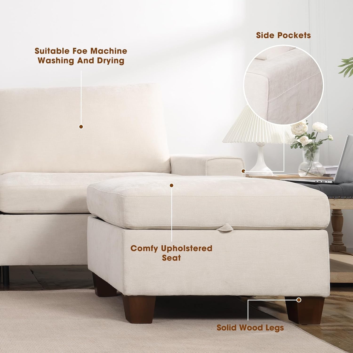 Convertible Storage Sectional Sofa with Spacious Hidden Storage