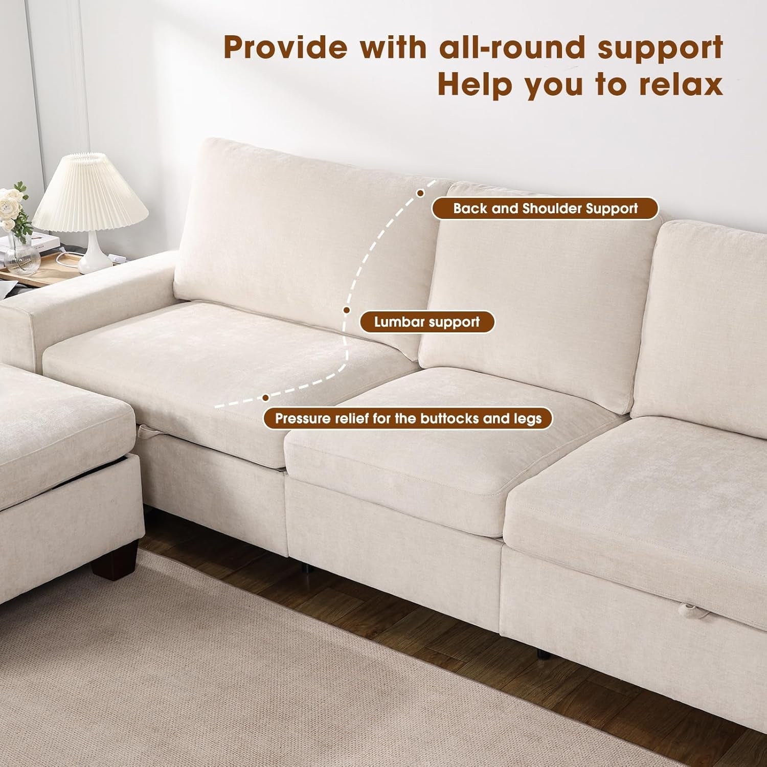 Convertible Storage Sectional Sofa with Spacious Hidden Storage