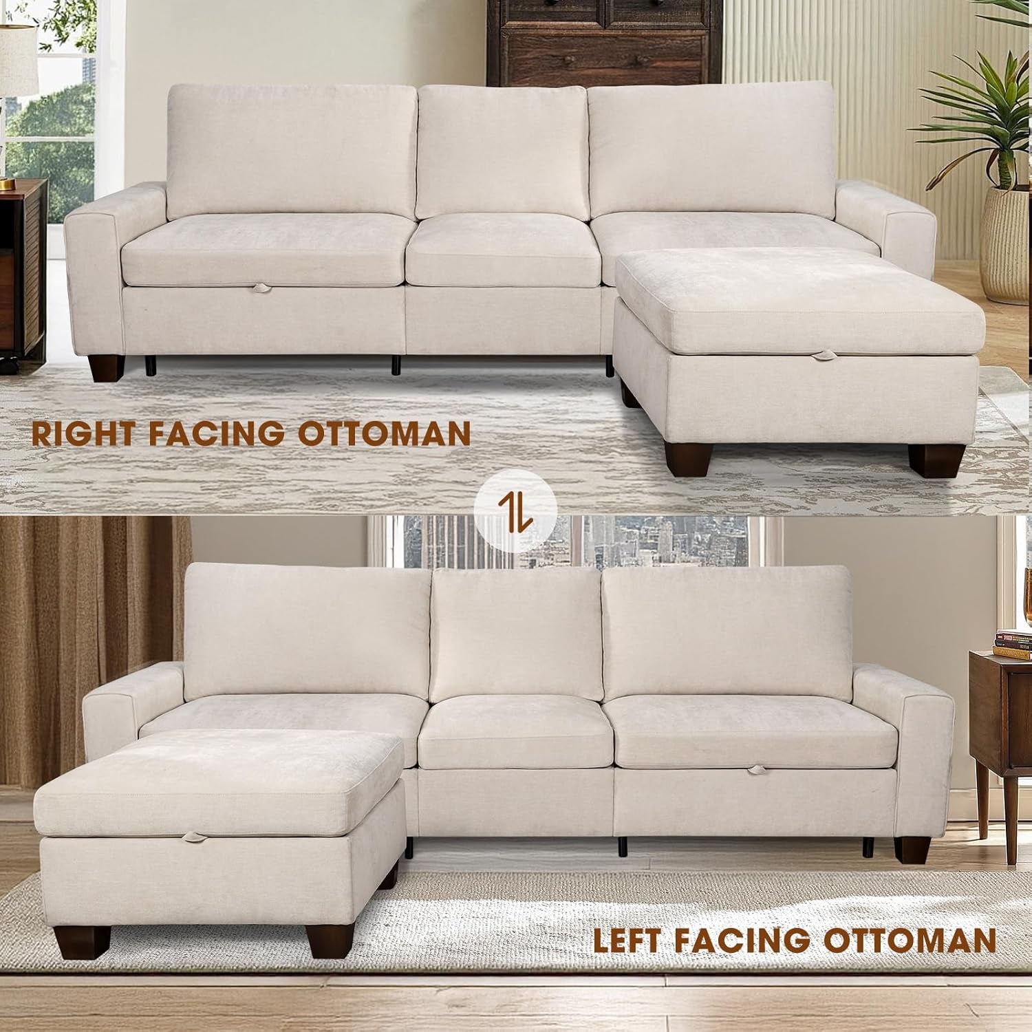 Convertible Storage Sectional Sofa with Spacious Hidden Storage