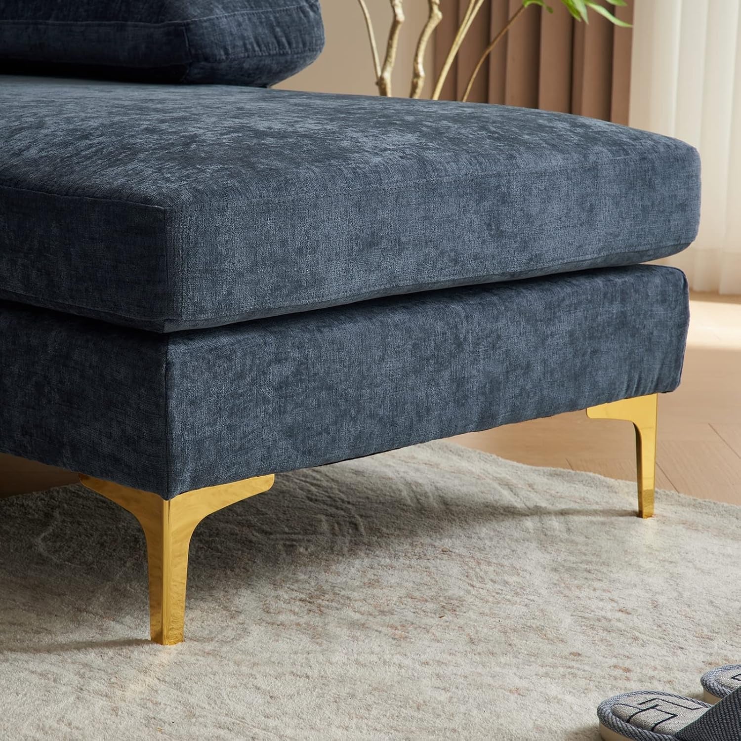 Convertible U-Shape Sectional Sofa 110 Grey-Blue Couch