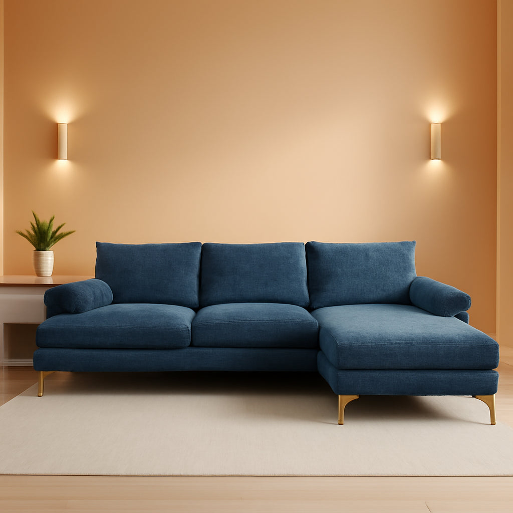 Convertible U-Shape Sectional Sofa 110 Grey-Blue Couch