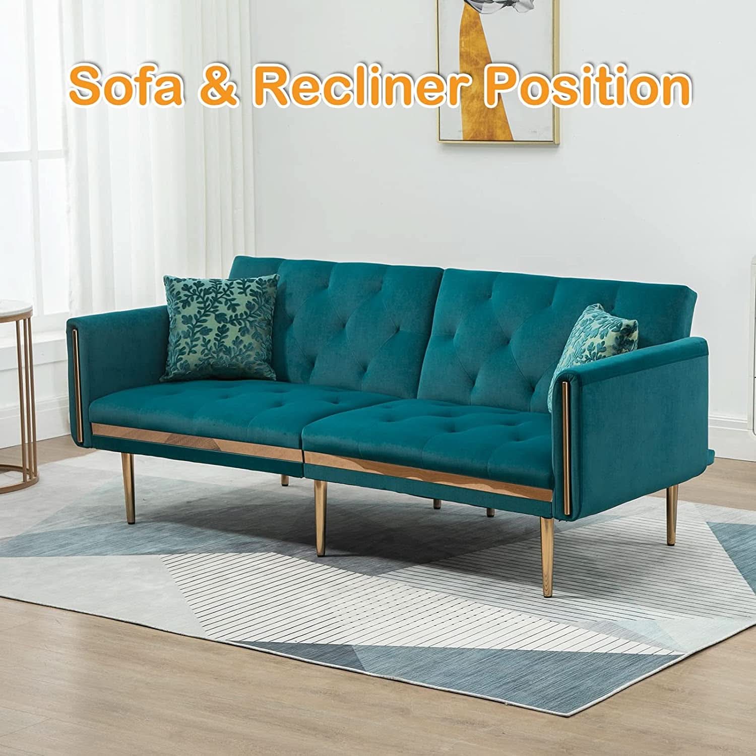Convertible Velvet Sofa Bed With Golden Legs For Small Spaces