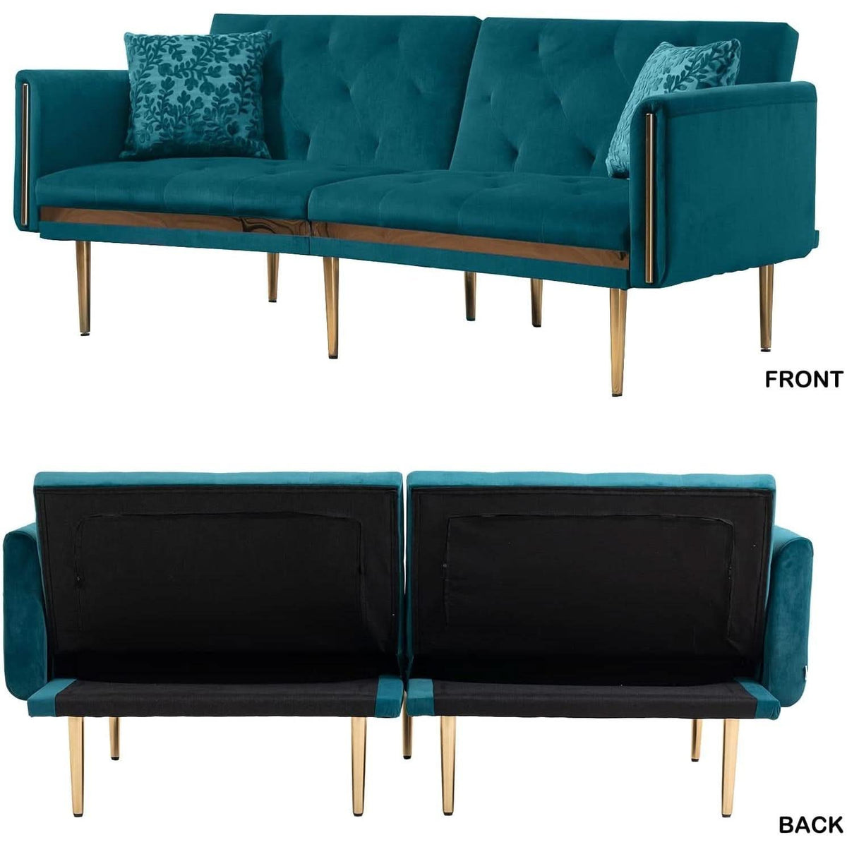 Convertible Velvet Sofa Bed With Golden Legs For Small Spaces