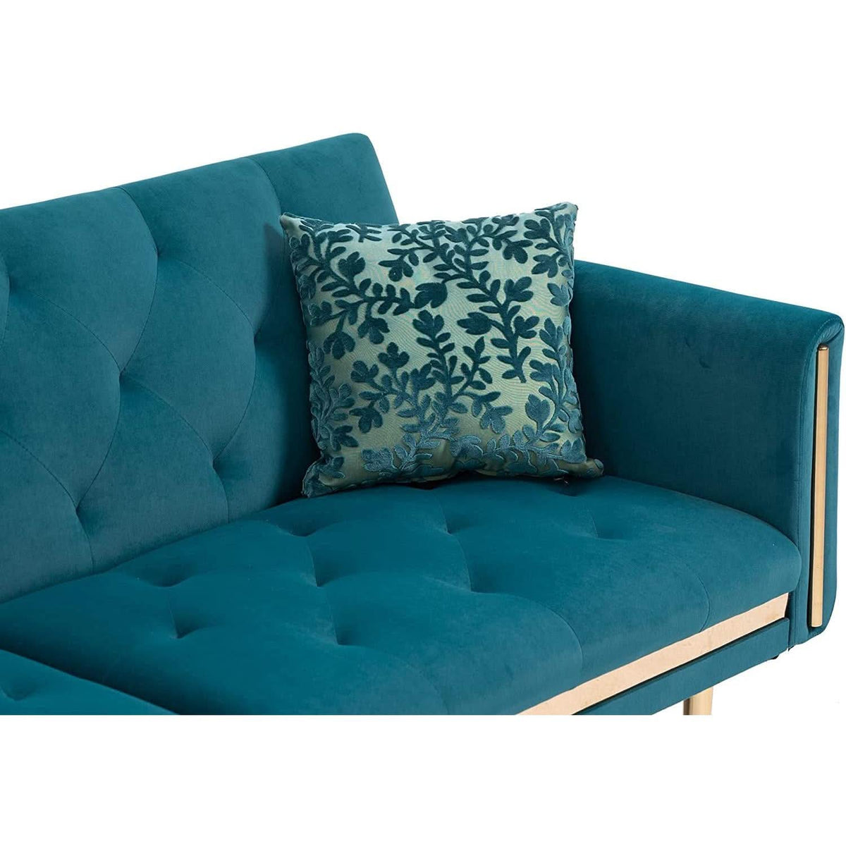Convertible Velvet Sofa Bed With Golden Legs For Small Spaces