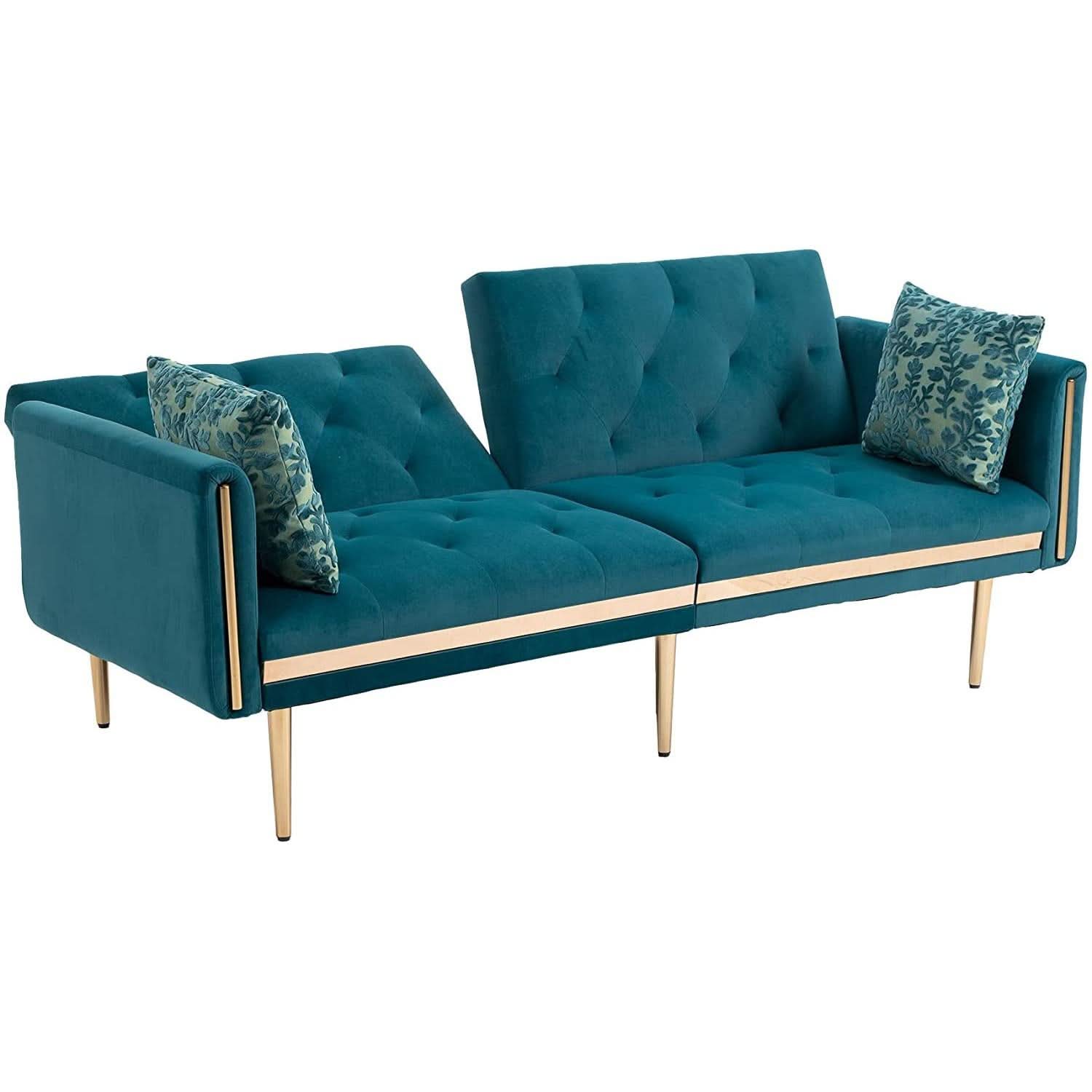 Convertible Velvet Sofa Bed With Golden Legs For Small Spaces