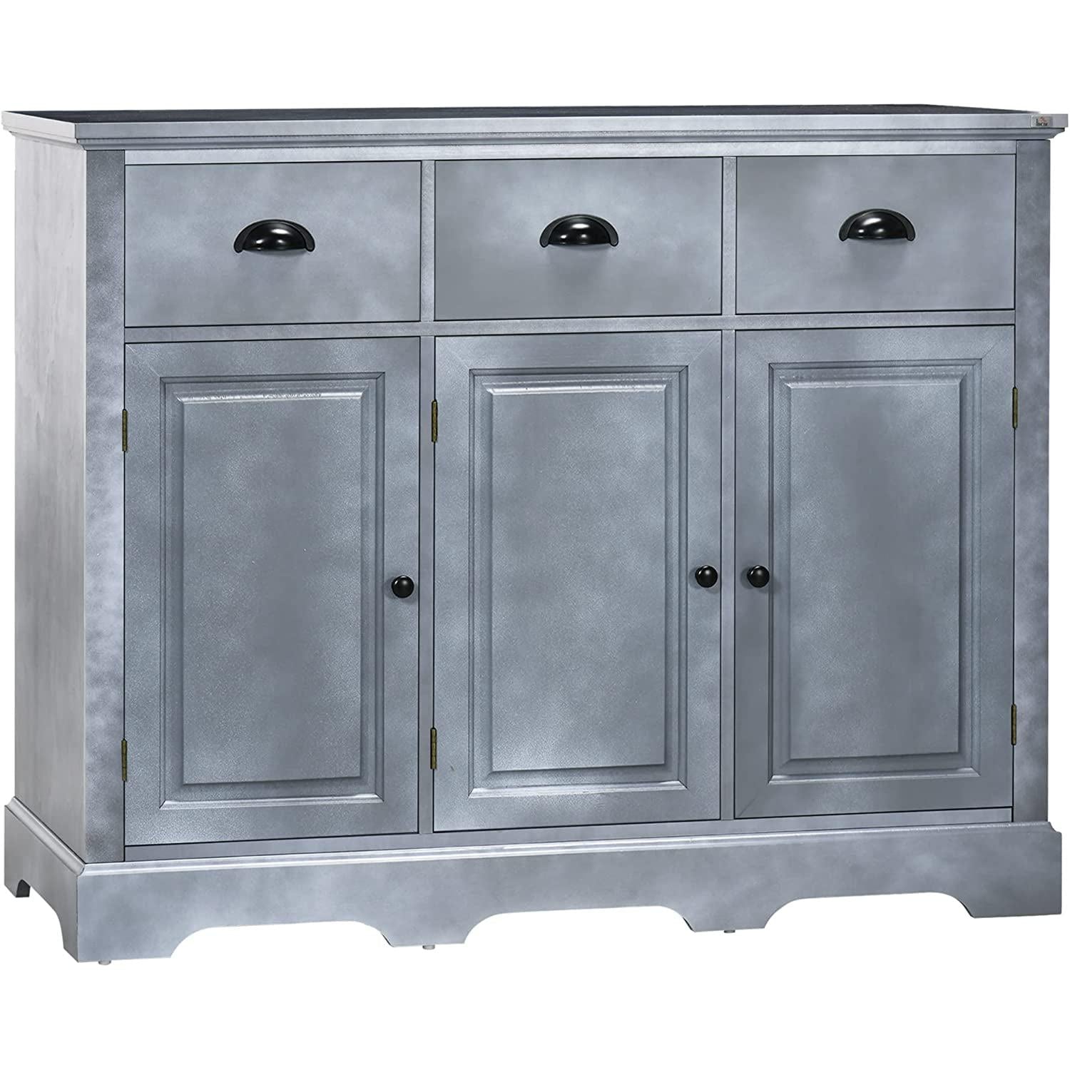 Cool Gray Kitchen Buffet Cabinet With Adjustable Shelves
