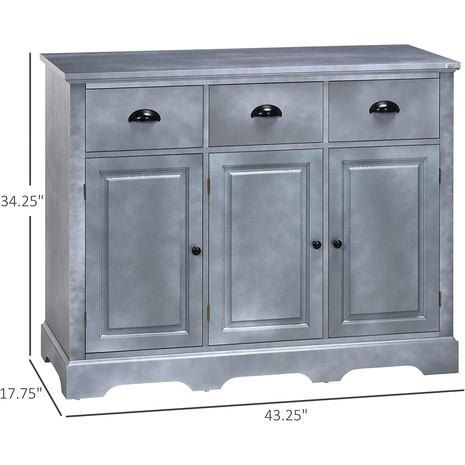 Cool Gray Kitchen Buffet Cabinet With Adjustable Shelves