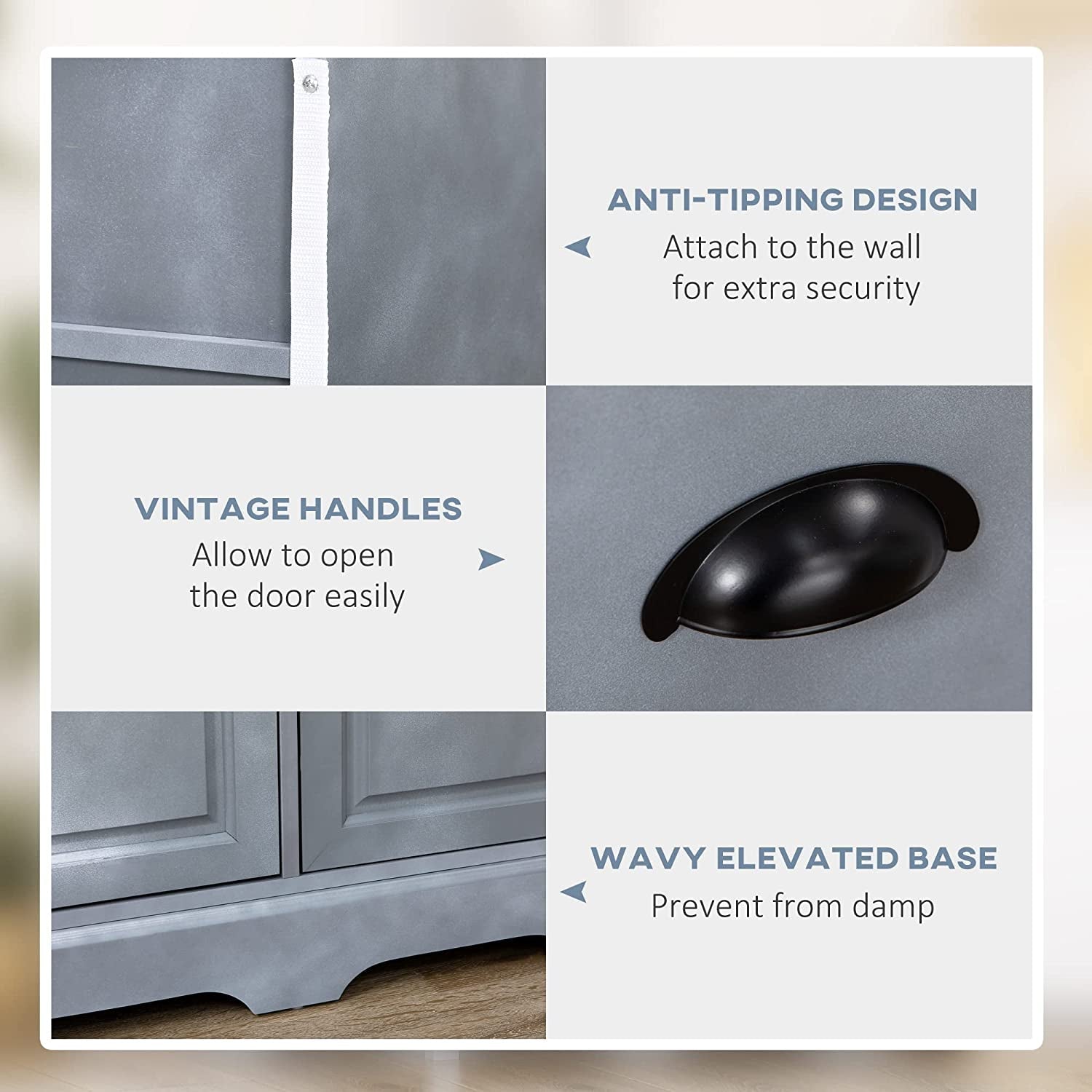 Cool Gray Kitchen Buffet Cabinet With Adjustable Shelves