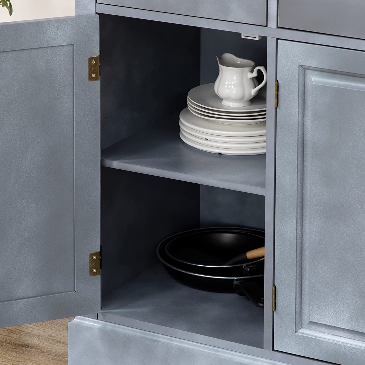 Cool Gray Kitchen Buffet Cabinet With Adjustable Shelves