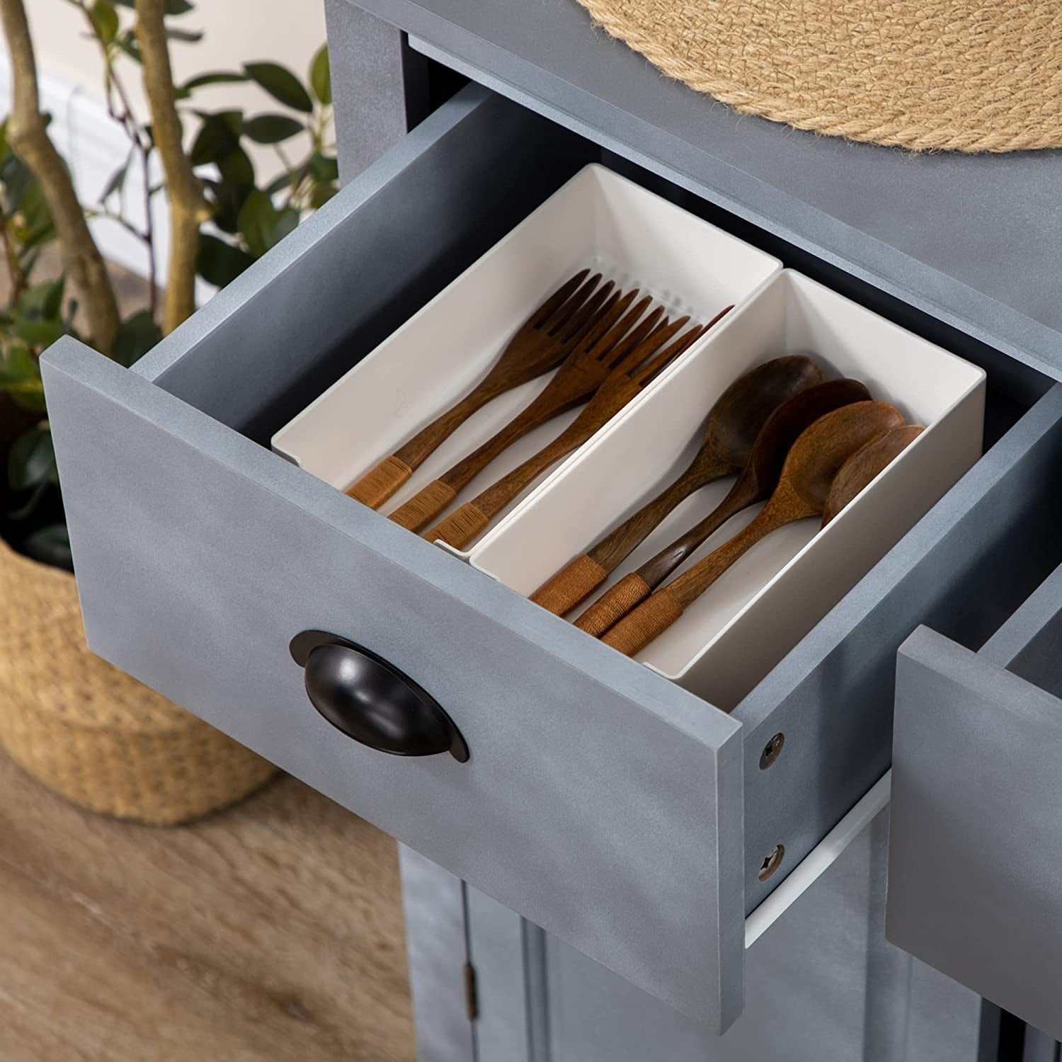 Cool Gray Kitchen Buffet Cabinet With Adjustable Shelves