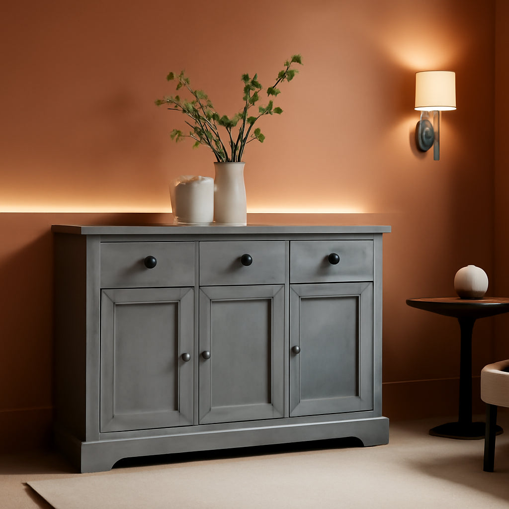 Cool Gray Kitchen Buffet Cabinet With Adjustable Shelves